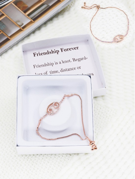 "Friendship Forever" Adjustable Oval Rhinestone Stretch Bracelet with Gift Box